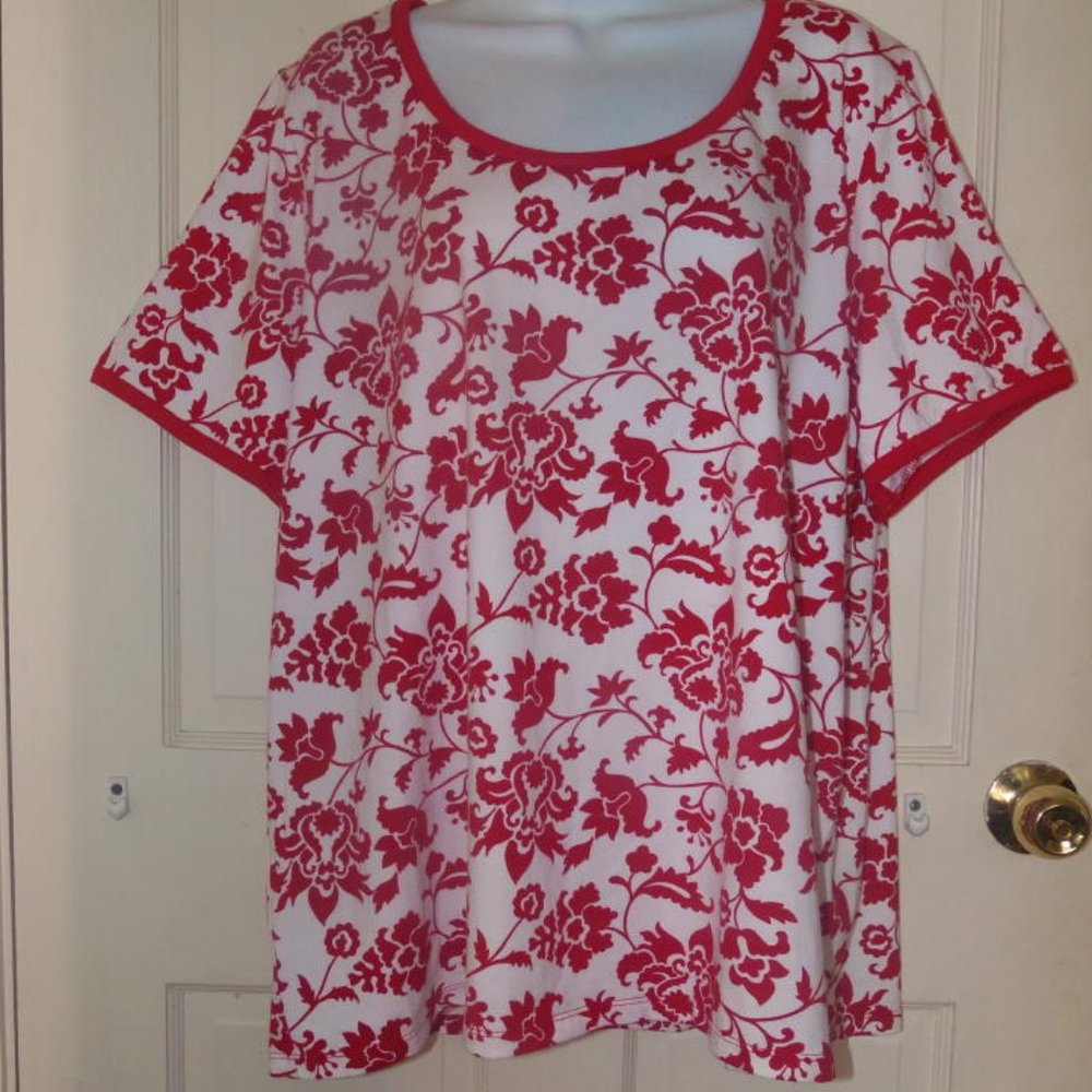 Chaps Red & White Floral Tee NWT 3X